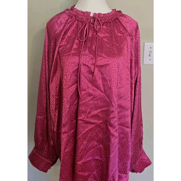 First Love Size 3X Magenta Long Sleeve Leopard Same Color Print Tunic Top EUC - Picture 1 of 7